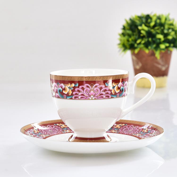 Red Chrysanthemum Bone China Coffee Set