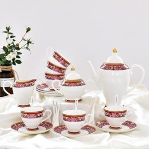Red Chrysanthemum Bone China Coffee Set