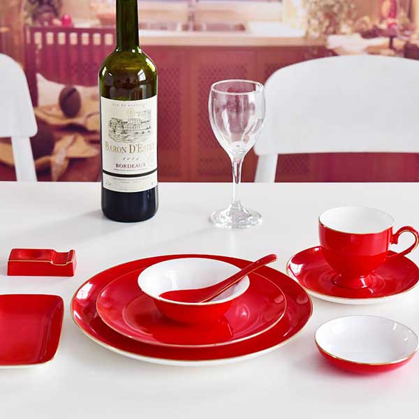 Red Glazed Porcelain Dinnerware Table Setting