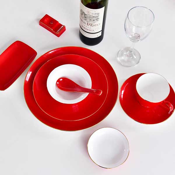 Red Glazed Porcelain Dinnerware Table Setting