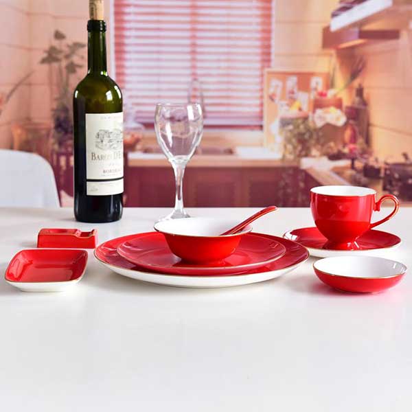 Red Glazed Porcelain Dinnerware Table Setting