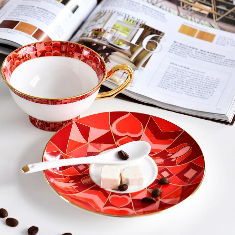 Red Lily Bone China Coffee Cup and Saucer