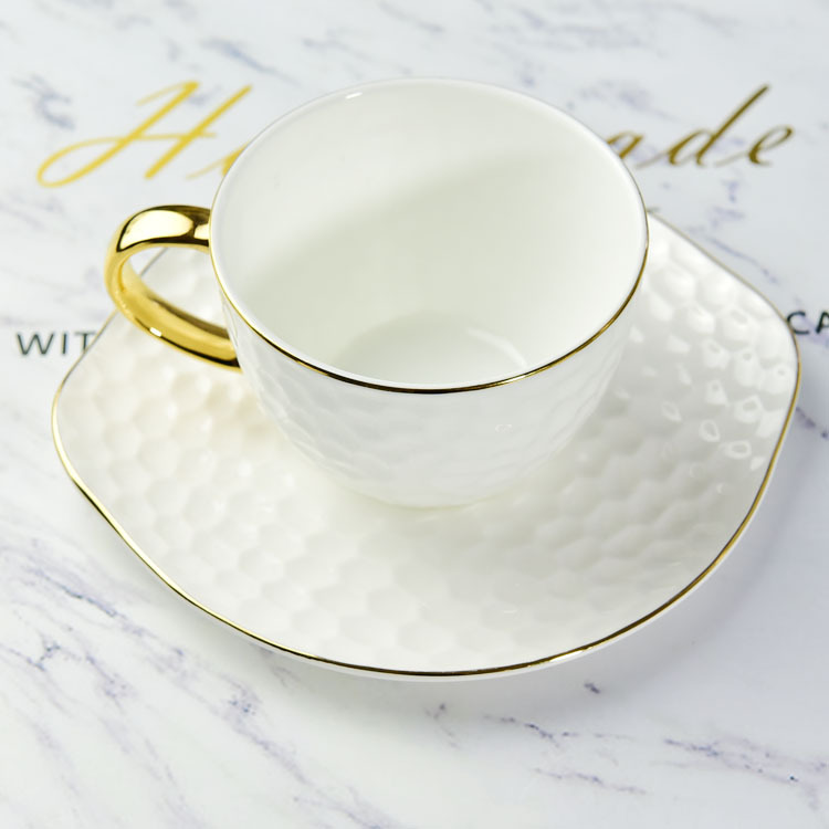 Relief Golden Handle Water Cube Bone China Coffee Cup