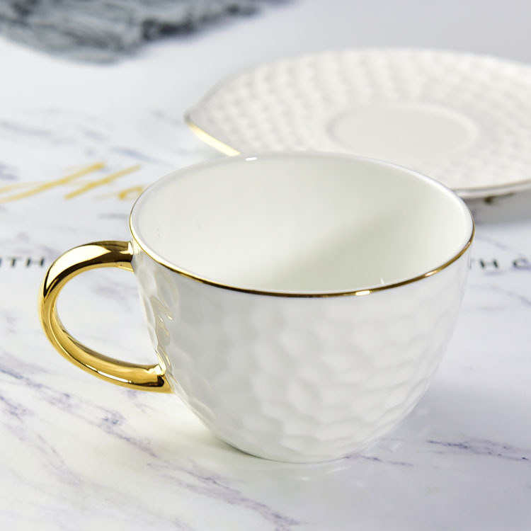 Relief Golden Handle Water Cube Bone China Coffee Cup