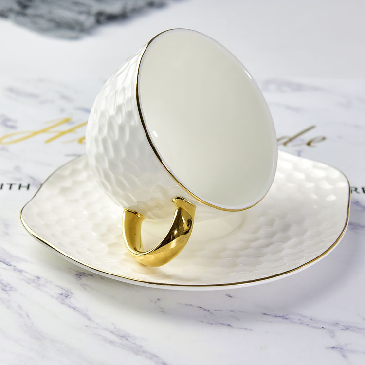 Relief Golden Handle Water Cube Bone China Coffee Cup