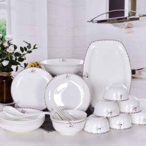 Wholesale Customizable 23-piece Golden Swan Porcelain Dinnerware