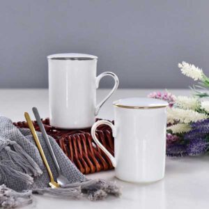Wholesale Customizable Golden Rimmed Porcelain Covered Cup