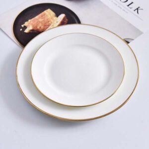 Wide Golden Rimmed Hotel Bone China Plate Present Suit