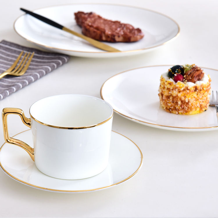 Wide Golden Rimmed Single Porcelain Dinnerware