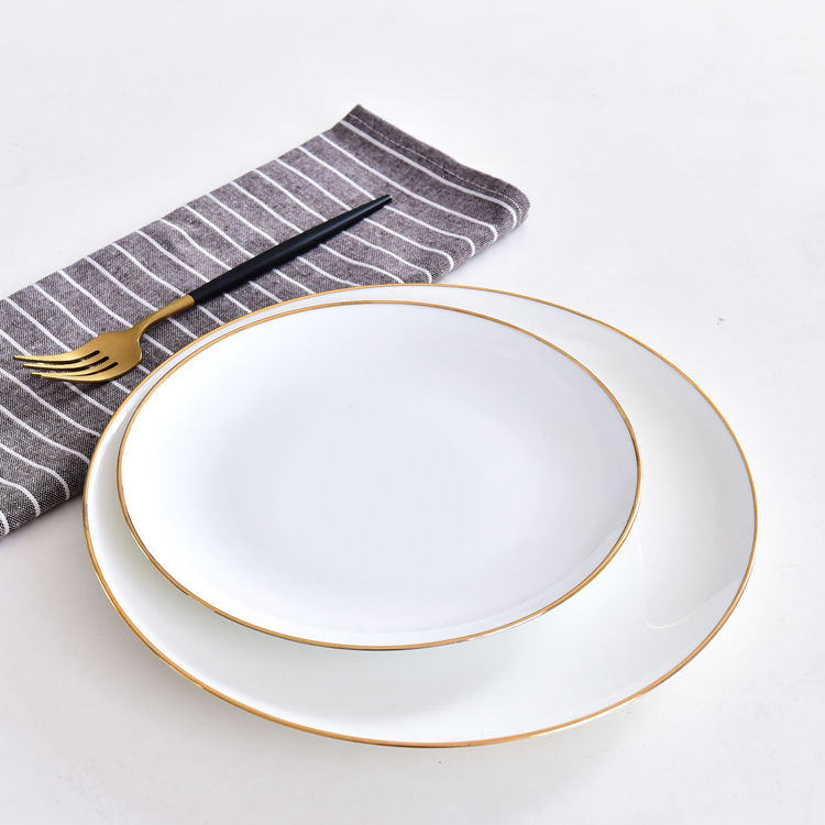 Wide Golden Rimmed Single Porcelain Dinnerware