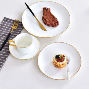 Wide Golden Rimmed Single Porcelain Dinnerware