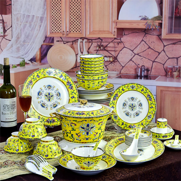Yellow Enamel Color 48-piece Porcelain Dinnerware