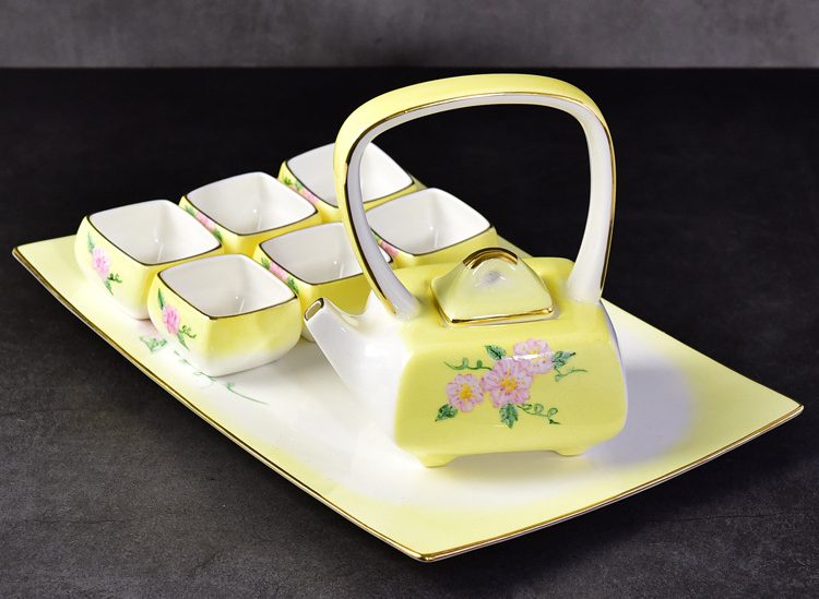 Hand-drawing Porcelain Tea Set with Tea Tray