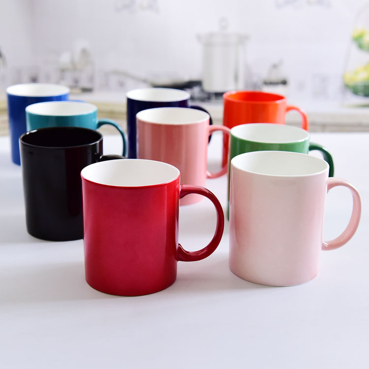 C Handle Straight Body Color Glazed Porcelain Mug
