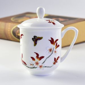 Porcelain Cup Bone China Colorful Butterfly Office Covered Cup