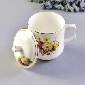 Porcelain Cup Bone China Meeting Covered Cup Golden Rimmed Office Present Tea Covered Cup