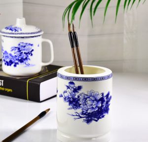 Porcelain Office Cup Blue and White General Cup Present Porcelain Pen Holder