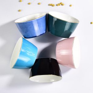 5.5 Inch Color Glazed Golden Rimmed Japanese Style Porcelain Bowl