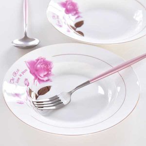 Golden Leaf Rose 8 Inch Porcelain Soup Plate