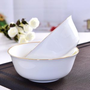 Golden Rimmed 6 Inch Porcelain Noodle Bowl Wholesale Customizable Porcelain Dinnerware