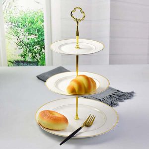 Golden Rimmed European Style Three Layers Cake Plate