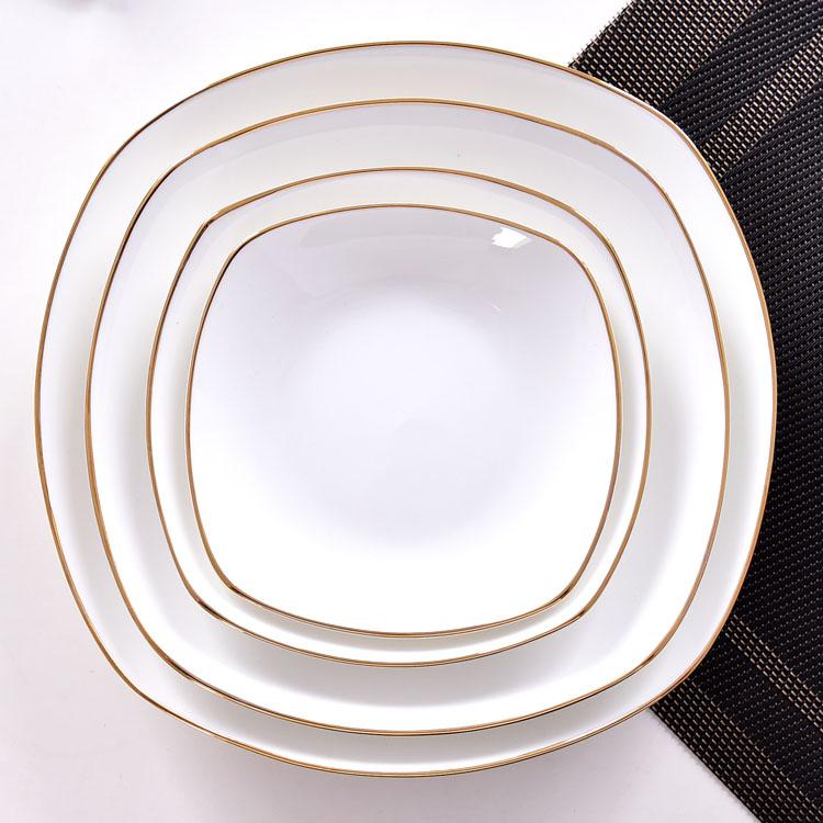Golden Rimmed Porcelain Square Customizable Porcelain Dinnerware