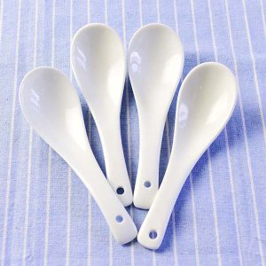 Large and Small Size Pure White Xiaomage Porcelain Stirring Spoon