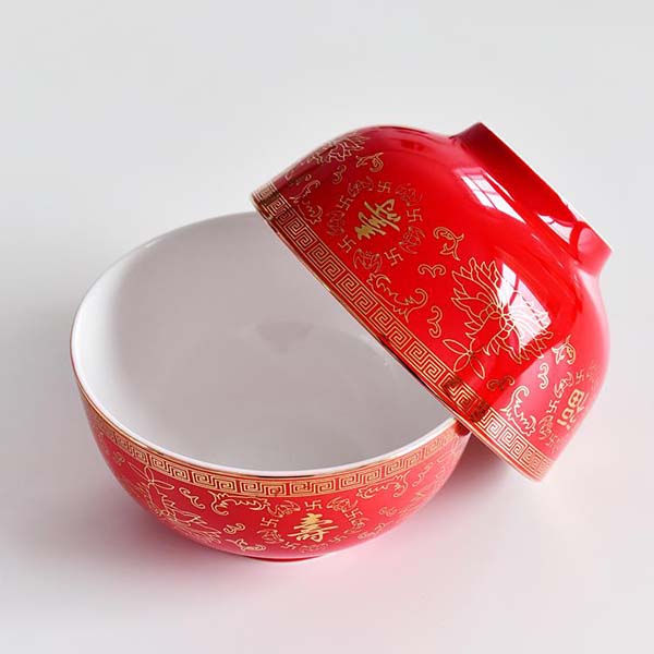 Red Glazed 4.5 Inch Porcelain Longevity Bowl Customizable Porcelain Dinnerware