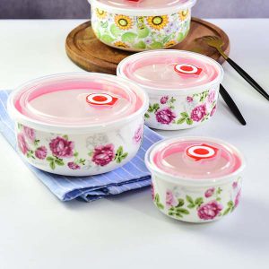 Student Keep Fresh Meal Bowl 3-piece Suit Porcelain Dinnerware