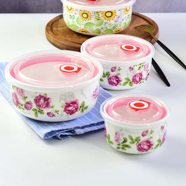 Student Keep Fresh Meal Bowl 3-piece Suit Porcelain Dinnerware